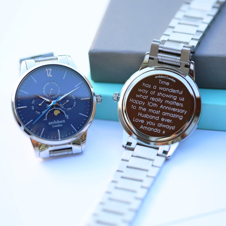 Architect Apollo Blue - Personalized Luxury Engraved Moonphase Watch