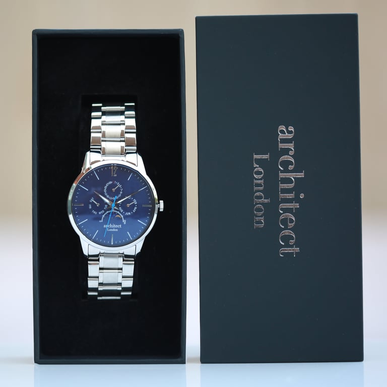 Architect Apollo Blue - Personalised Handwriting Men s Moonphase Watch