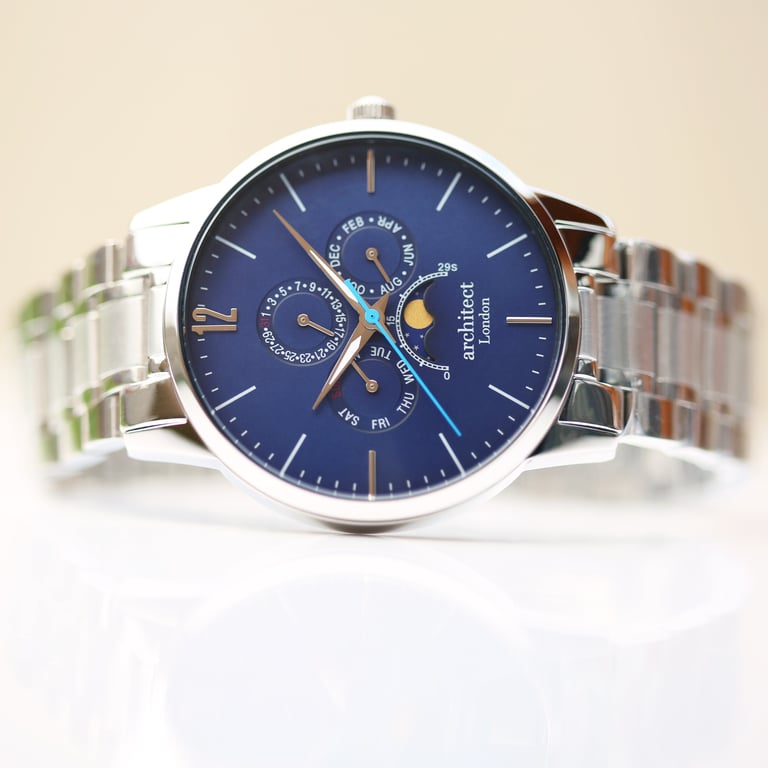 Architect Apollo Blue - Personalised Handwriting Men s Moonphase Watch