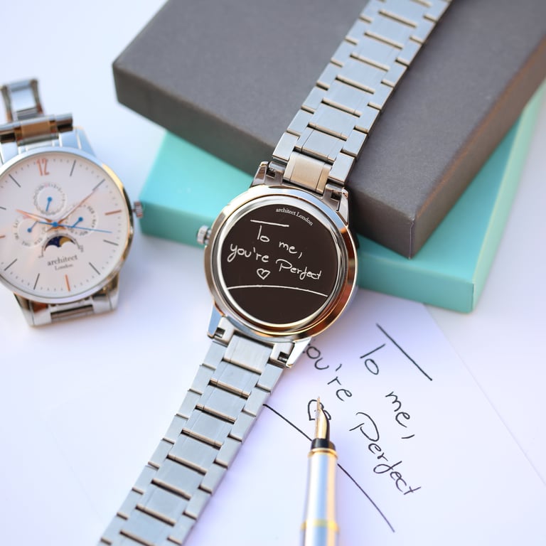 Architect Apollo White - Personalised Men s Moonphase Watch with Handwriting Engraving