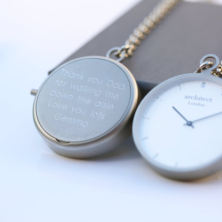 Modern Swiss Movement Sapphire Glass Engraved Pocket Watch