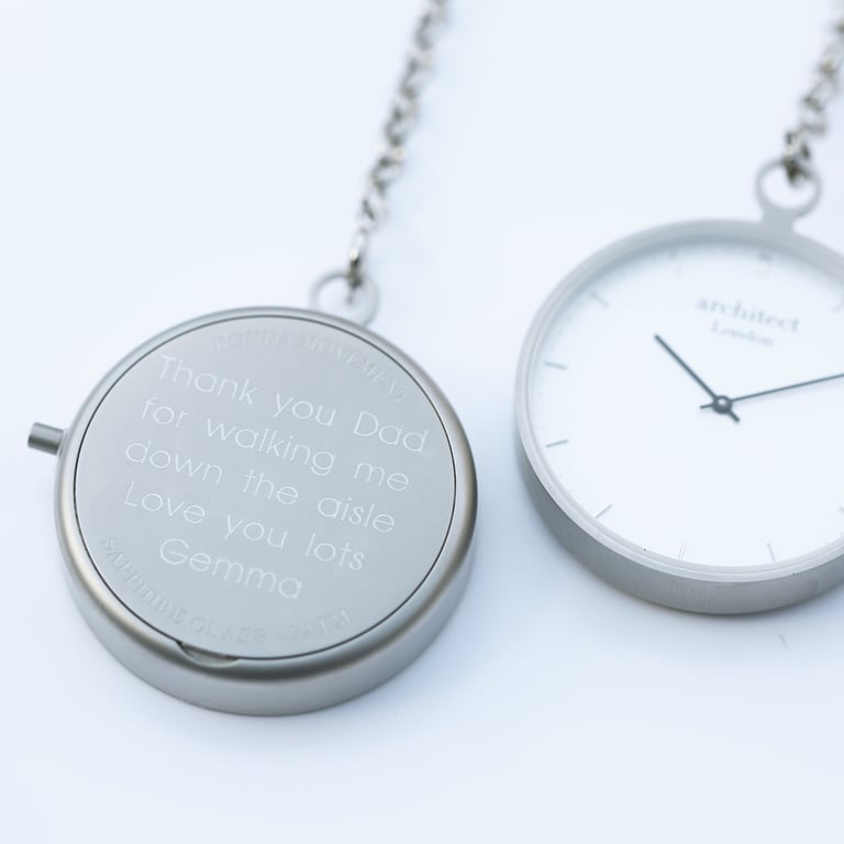 Modern Swiss Movement Sapphire Glass Engraved Pocket Watch