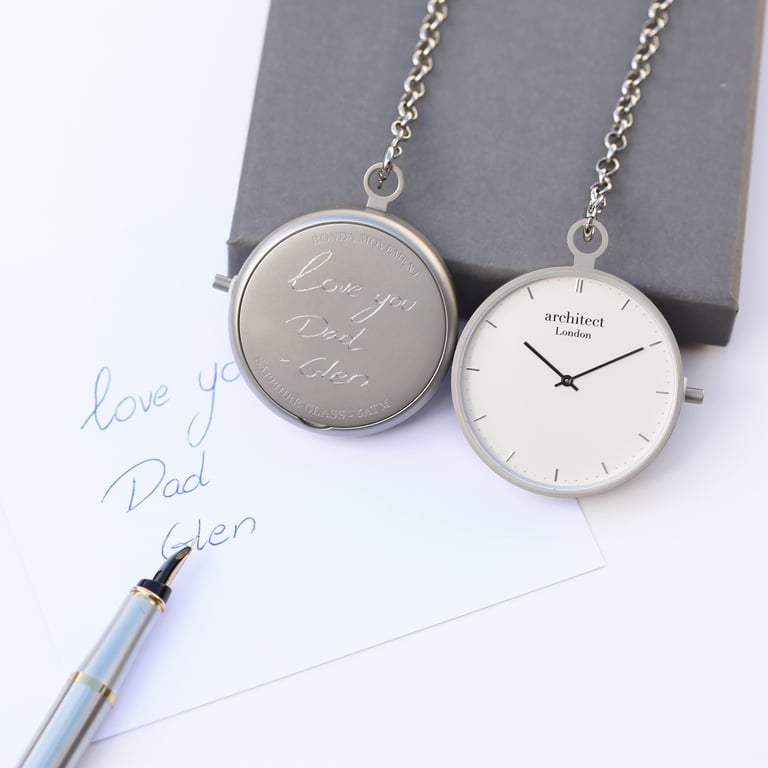 Swiss Modern Pocket Watch with Handwriting Engraving and Sapphire Glass - Luxury Gift
