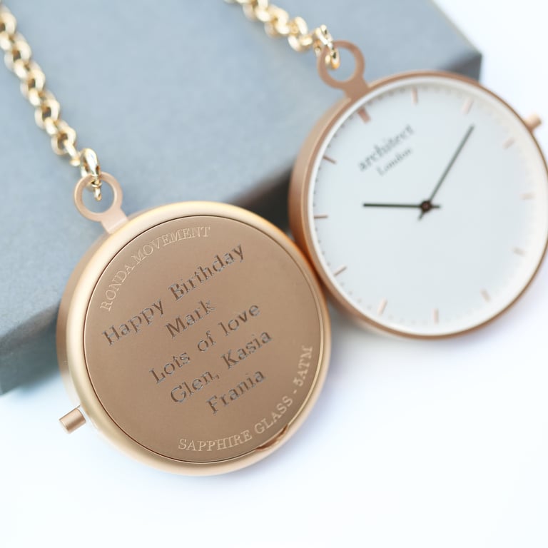 Modern Brushed Rose Gold Pocket Watch with Sapphire Glass and Engraving Capability - Swiss Movement Timepiece