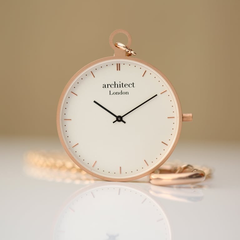 Modern Brushed Rose Gold Pocket Watch with Sapphire Glass and Engraving Capability - Swiss Movement Timepiece