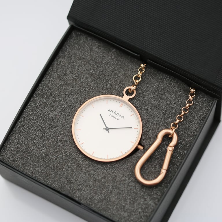 Modern Brushed Rose Gold Pocket Watch with Sapphire Glass and Engraving Capability - Swiss Movement Timepiece