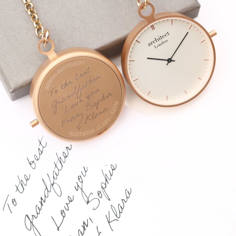 Rose Gold Swiss Movement Pocket Watch - Hand Engraved Luxury Timepiece