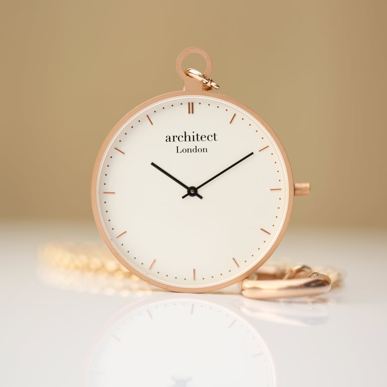 Rose Gold Swiss Movement Pocket Watch - Hand Engraved Luxury Timepiece