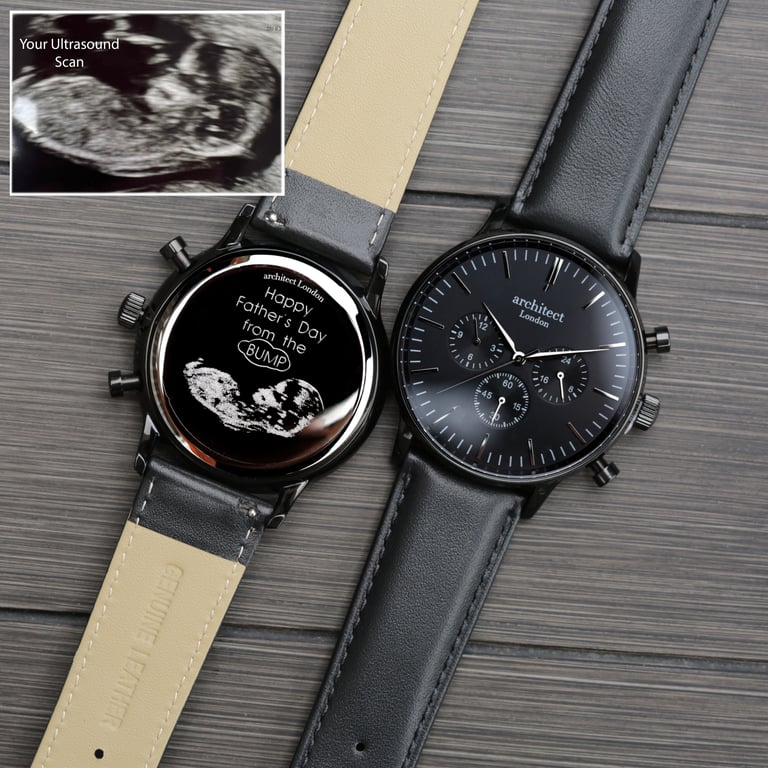 Personalized Architect Motivator Watch - Handwriting Engraving, Black Leather Strap & Chronograph Function