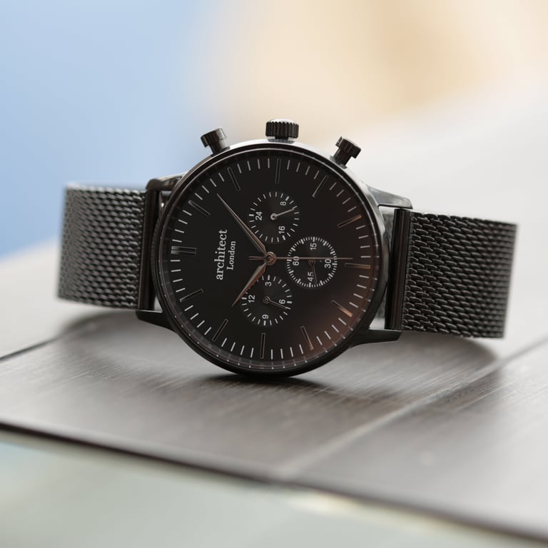 Personalized Architect Motivator Watch - Handwriting Engraved Chronograph Subdials