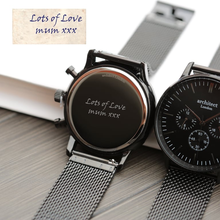 Personalized Architect Motivator Watch - Handwriting Engraved Chronograph Subdials