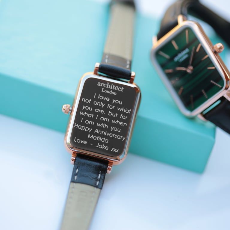 Ladies Architct Lille - Pine Green Engraved Quartz Watch with Stainless Steel Case and Leather Strap