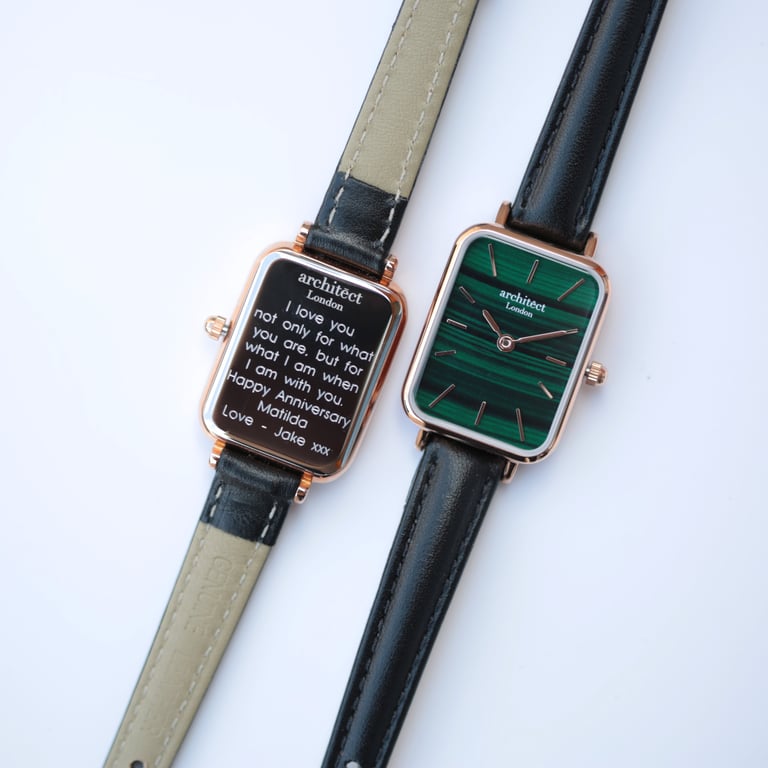 Ladies Architct Lille - Pine Green Engraved Quartz Watch with Stainless Steel Case and Leather Strap