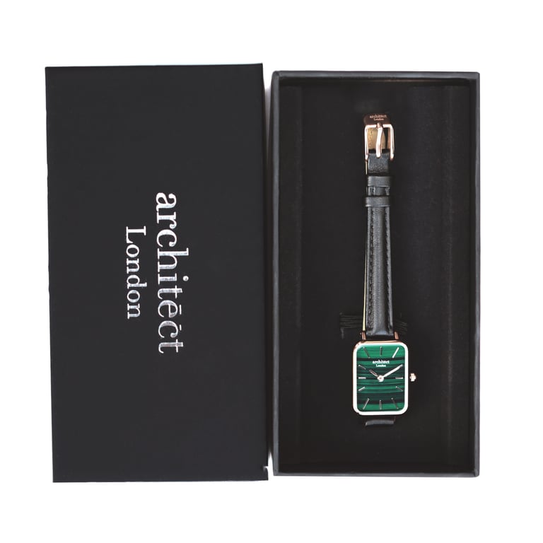 Ladies Architct Lille - Pine Green Engraved Quartz Watch with Stainless Steel Case and Leather Strap