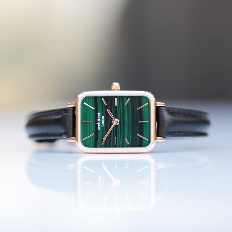 Ladies Architct Lille - Pine Green Engraved Quartz Watch with Stainless Steel Case and Leather Strap