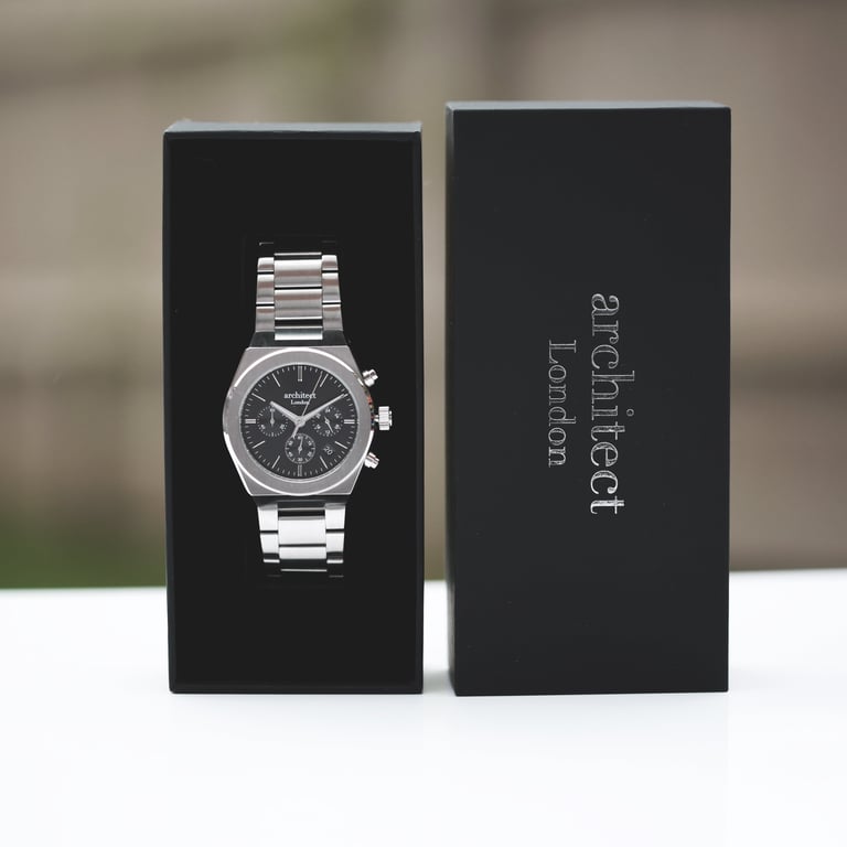 Architect Orbix Personalised Stainless Steel Chronograph Watch - Modern Font Engraving