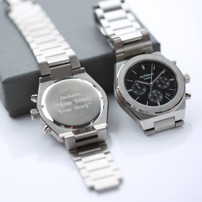 Architect Orbix Personalised Stainless Steel Chronograph Watch - Modern Font Engraving