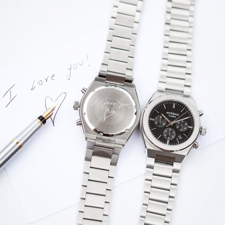Architect Orbix Men s Personalised Chronograph Watch - Handwriting Engraving on Stainless Steel Casing