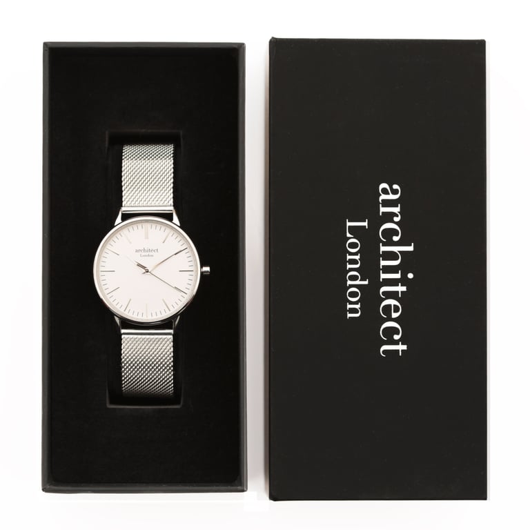 Architct Blanc Ladies Watch - Personalised Stainless Steel Timepiece with Silver Bezel and Engraved Modern Font
