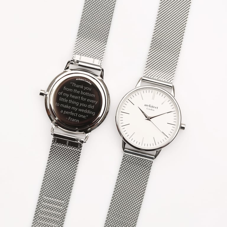 Architct Blanc Ladies Watch - Personalised Stainless Steel Timepiece with Silver Bezel and Engraved Modern Font