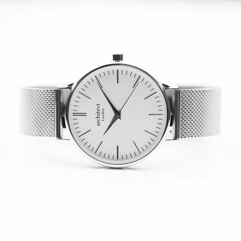 Architct Blanc Ladies Watch - Personalised Stainless Steel Timepiece with Silver Bezel and Engraved Modern Font