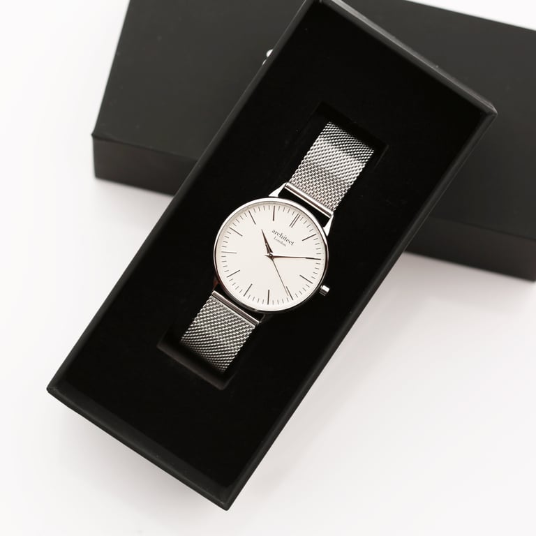 Architct Blanc Ladies Watch - Personalised Stainless Steel Timepiece with Silver Bezel and Engraved Modern Font