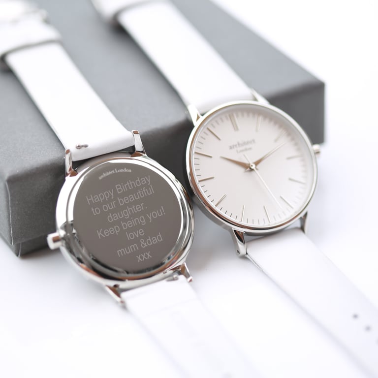 Personalised Ladies Architct Blanc Watch - Stainless Steel Case & Modern Font Engraving