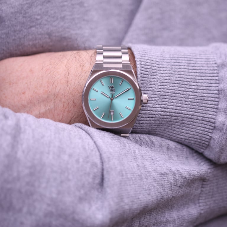Wave by Architect Ocean Blue Watch - Handwritten Engraving & Minimalist Design