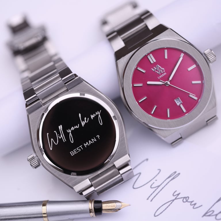 Wave by Architect Engraved Watch - Blush Ripple, Personalized with Handwritten Message, Ocean-Inspired Design