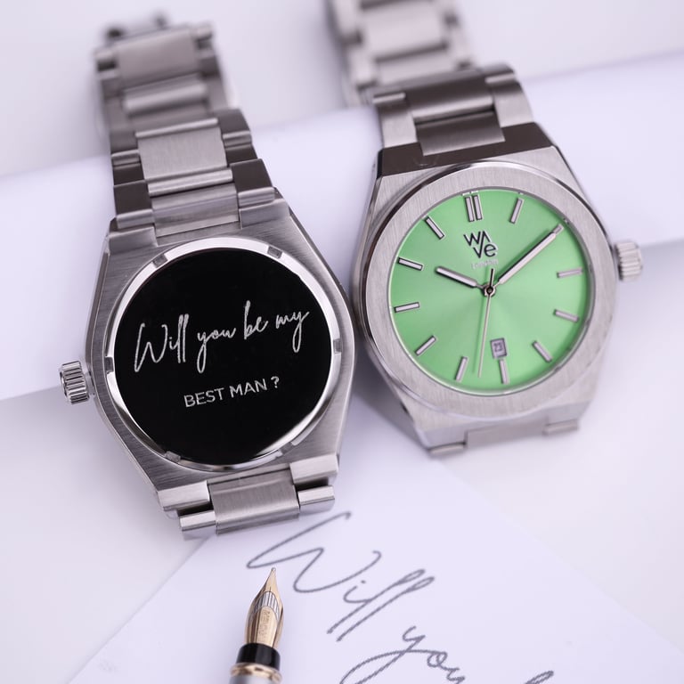 Wave by Architect - Handcrafted Engraved Watch with Personalized Handwriting and Ocean-Inspired Design in Lime Surge