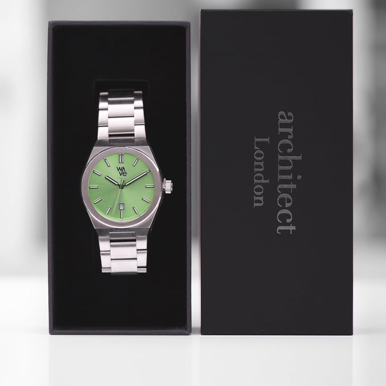 Wave by Architect - Handcrafted Engraved Watch with Personalized Handwriting and Ocean-Inspired Design in Lime Surge