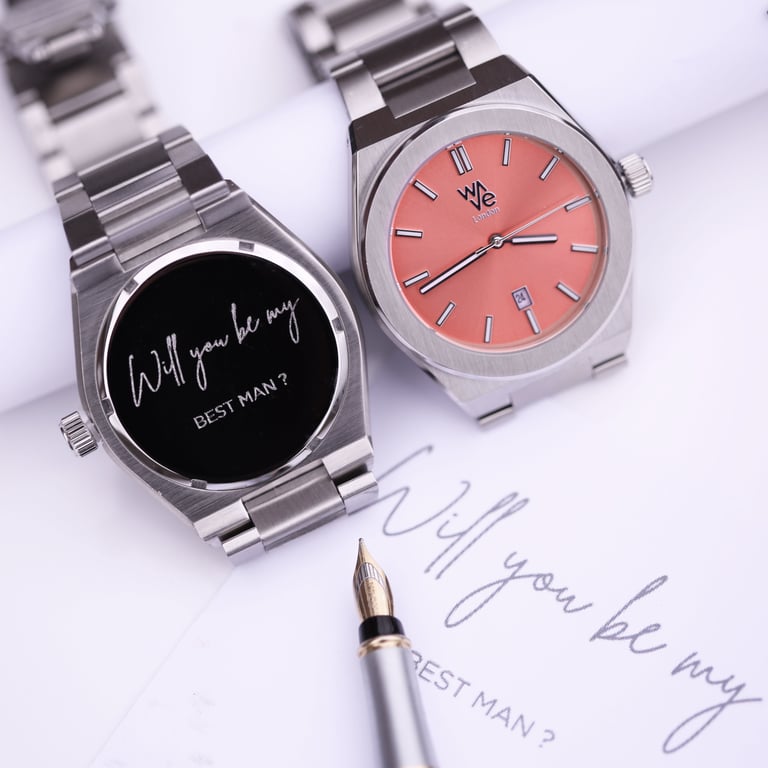 Wave by Architect - Handwritten Engraving Watch in Peach Breeze