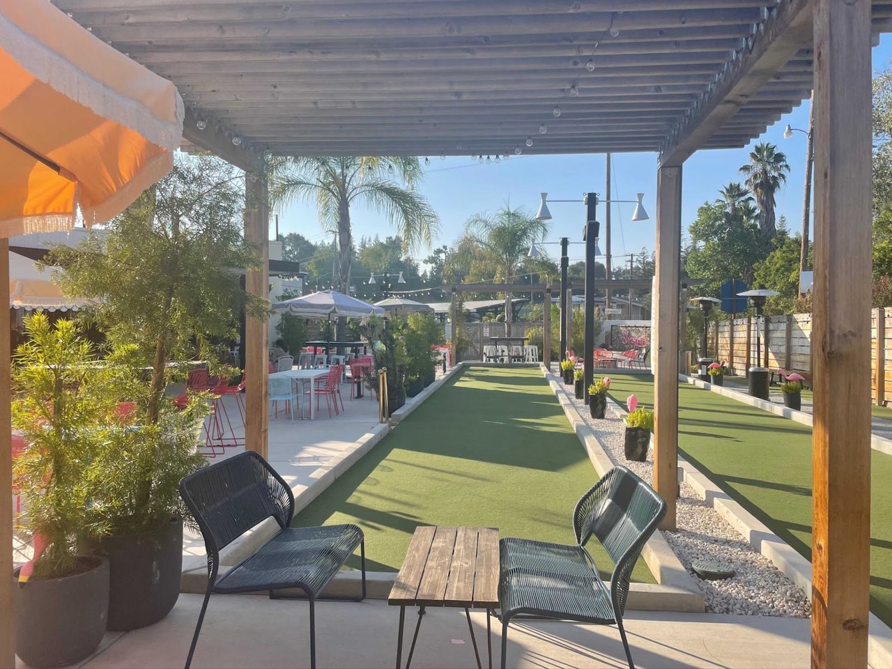 Bocce ball courts on the exotic patio of Shangri-la © 2021 Sierra Swag