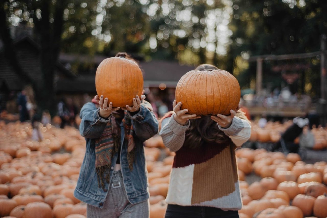 Kids holding pumpkins at a farm - Photo by Olivia Bauso
