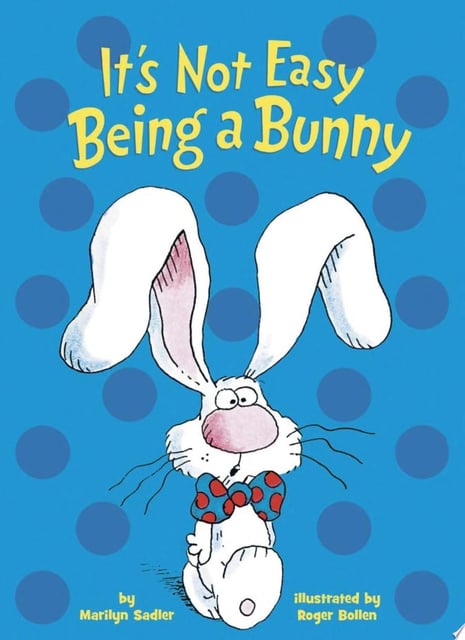 The cover features a cartoon rabbit standing with large ears and a red polka-dotted bow tie against a blue background with polka dots.