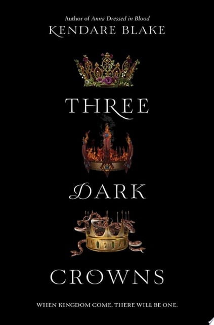 The cover features three distinct crowns, each representing one of the sisters in the story, set against a stark black background. The crowns are ornate, with details in gold and jewels, creating a sense of opulence and mystery.