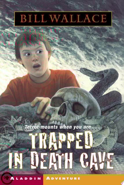 The original cover features a dark and mysterious cave setting. The foreground includes a skull and a snake, enhancing the sense of danger. The background is a cave scene with dim lighting that casts eerie shadows.