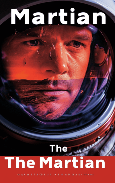 The cover depicts a close-up of an astronaut's face inside a space helmet, with the reflection of a red Martian landscape in the visor. The astronaut's expression conveys determination and ingenuity, emphasizing the theme of survival against the odds.