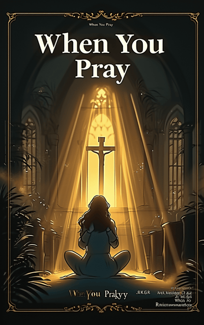 Softly lit room with a person in prayer posture, surrounded by gentle rays of light and a faint silhouette of a cross in the background.