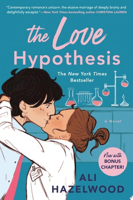 The cover features an intimate scene between two characters set against a lab background, enhancing the scientific theme. Warm and cool colors are balanced to create an inviting yet professional look.