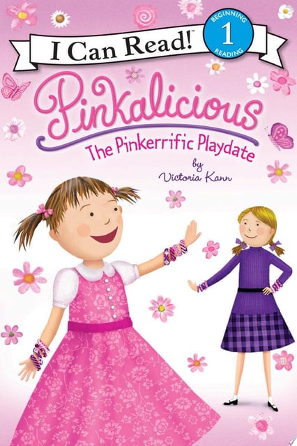 The original cover presents a delightful illustration featuring playful characters. The background is filled with flowers and butterflies, creating a whimsical feel. The main character, Pinkalicious, is prominently displayed, reflecting the book's cheerful tone.