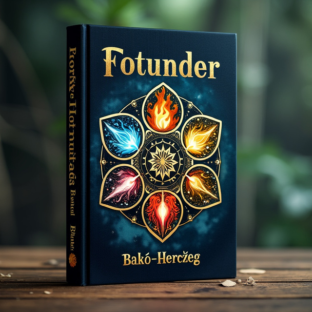 The central focal point of the cover is a stylized emblem representing the five elements (earth, water, fire, air, and ether). The emblem is surrounded by faint, mystical beings like fairies and dwarves, adding an air of enchantment and intrigue. The background is dark and mystical, creating a contrast with the vibrant colors of the elements and the ethereal figures.
