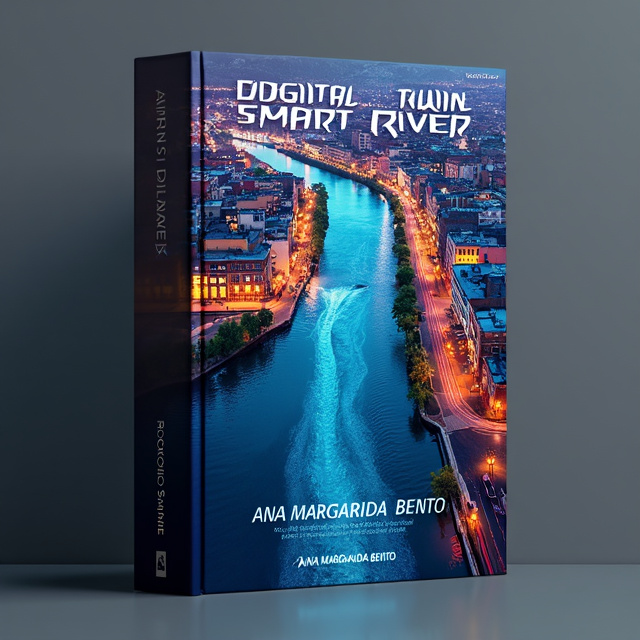 The cover features a stunning aerial shot of a river flowing through a vibrant cityscape, with digital elements subtly integrated into the image. The river and city are depicted in vivid colors to capture the reader's attention and convey the concept of a smart river.