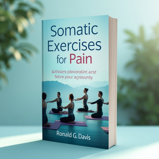 The cover features a captivating image of several people performing somatic exercises in a yoga class. The image is centered on the cover, with the individuals positioned in different yoga poses. The background is a serene and calming shade of blue.