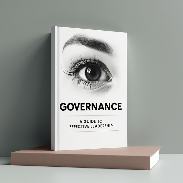 The cover features a close-up image of a person's eye, reflecting the theme of "governance" and representing a sense of scrutiny and observation. The eye is surrounded by a simple, minimalist design, with clean lines and a monochromatic color scheme.