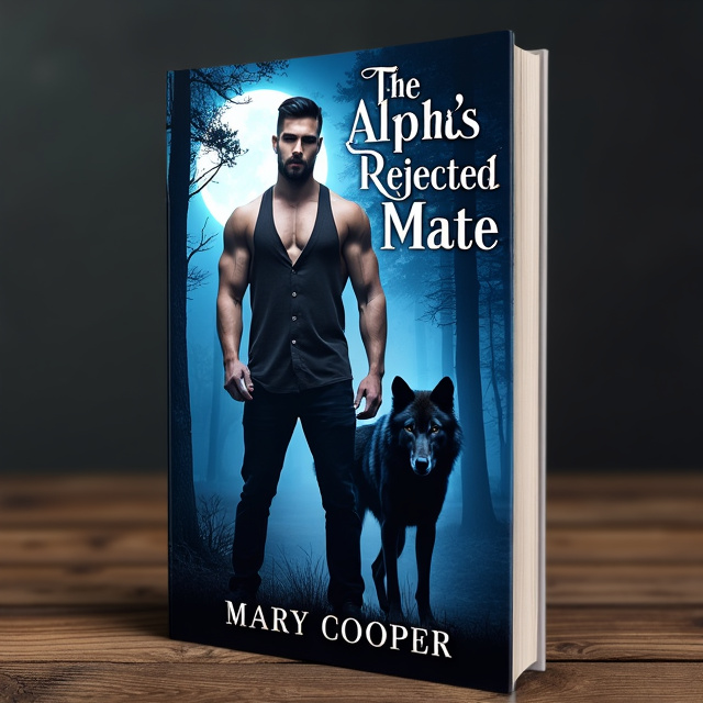 The cover features a powerful and attractive alpha werewolf standing tall with his wolf beside him. The man exudes strength and confidence, while his captivating eyes draw the viewer in. The background showcases a moonlit forest, hinting at the paranormal romance genre.