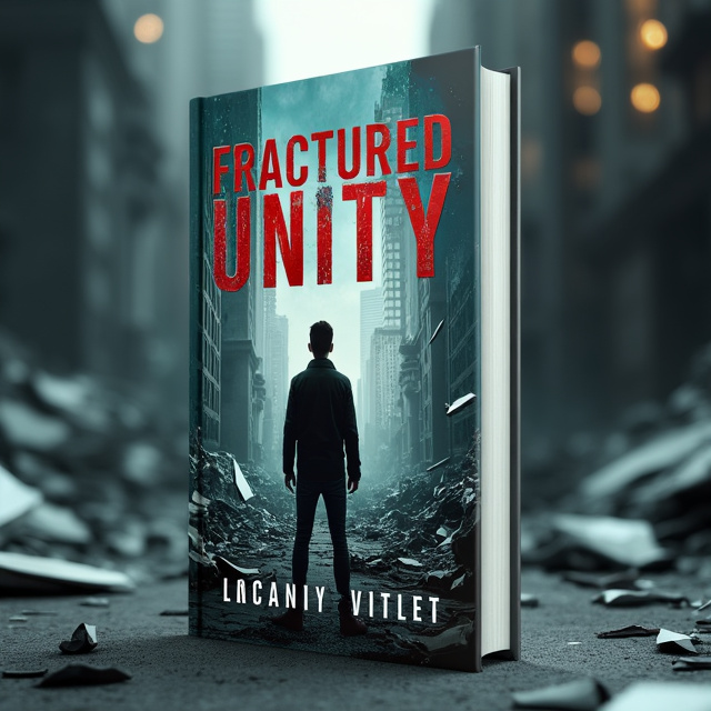The cover features a crumbling cityscape in the background, with broken glass and debris scattered across the ground. In the forefront, there is a silhouette of a figure with their back turned, symbolizing the fractured unity. The image is desaturated, with a dark and foreboding atmosphere.