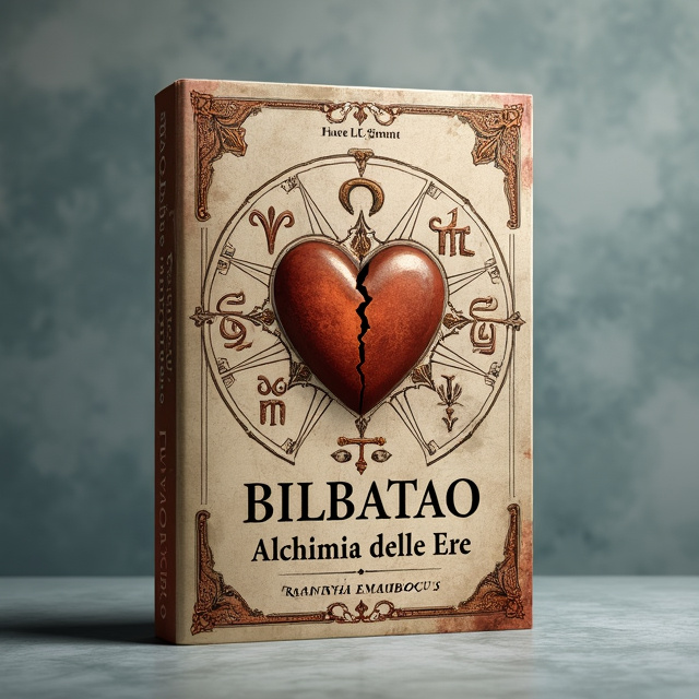 The cover features a broken heart symbol in the center, with cracks spreading outwards, representing the emotional journey of the main characters. Surrounding the heart, there are ancient symbols from the Sumerian, Akkadian, and Egyptian languages, symbolizing the discovery of the manuscript. The background is a mix of misty grey and light steel blue, creating a dreamy and mysterious atmosphere. Copper accents add a touch of warmth and elegance to the design.