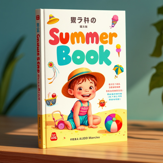 The cover features a vibrant and colorful illustration of a smiling child enjoying various summer activities, such as swimming, playing in the sand, and flying a kite. The child is surrounded by icons representing different elements of a happy summer vacation, such as ice cream, sunglasses, and a beach ball.
