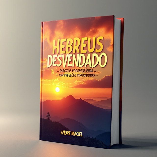 The cover features a powerful image of a sunrise over a mountain range, symbolizing the awakening and enlightenment found in the book. The title, "Hebreus Desvendado," is displayed prominently at the top, with a bold and captivating font. The author's name, André Maciel, is positioned at the bottom, in a sleek and modern font. The overall visual style is vibrant and dynamic, with warm colors to evoke a sense of inspiration and spirituality.